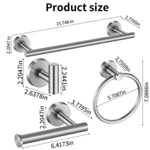 Hinmood Bathroom Hardware Set 10 Pieces, SUS 304 Stainless Steel, Includes 2 Packs 16 inch Towel Bar, 4 Packs Towel Hook, 2 Packs Towel Ring, 2 Packs Toilet Paper Holder