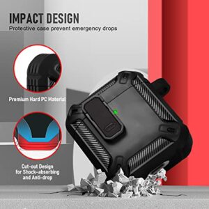 Youskin Airpod 1st Generation Case Secure Lock Clip Case,Carbon Fiber Airpod 1&2 Case Military Armor Series Full-Body Rugged Hard Shell Airpod 2nd Generation Case for Men Women with Keychain,Black
