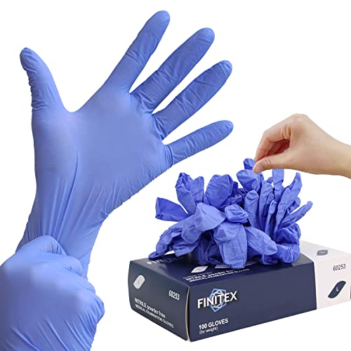 FINITEX Nitrile Disposable Gloves Medical Exam Gloves - 100 PCS Blue Latex-free Examination Chemo Food Gloves (Large)