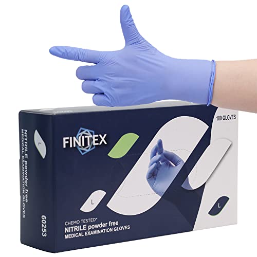 FINITEX Nitrile Disposable Gloves Medical Exam Gloves - 100 PCS Blue Latex-free Examination Chemo Food Gloves (Large)