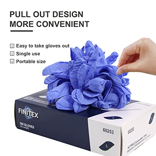 FINITEX Nitrile Disposable Gloves Medical Exam Gloves - 100 PCS Blue Latex-free Examination Chemo Food Gloves (Large)