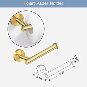 Augegel Brushed Gold Bathroom Hardware Accessories Set 6 Pieces,Stainless Steel Bathroom Towel Rack Set Wall Mounted,16" Towel Bar,Toilet Paper Holder, 4 Towel Hooks