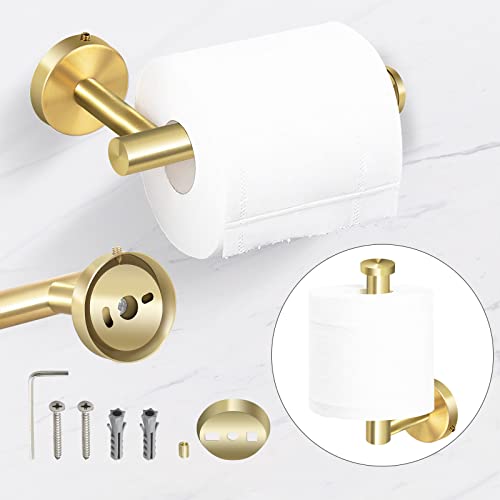 Augegel Brushed Gold Bathroom Hardware Accessories Set 6 Pieces,Stainless Steel Bathroom Towel Rack Set Wall Mounted,16" Towel Bar,Toilet Paper Holder, 4 Towel Hooks