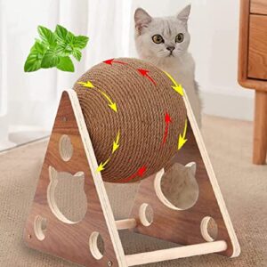 cat scratcher toy,natural sisal rope cat scratching ball scratcher toy with ball for cats& kittens&dogs&puppy, interactive solid wood scratcher pet toy (medium)