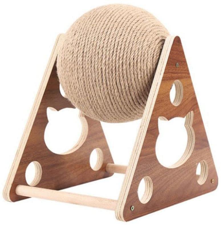 Cat Scratcher Toy,Natural Sisal Rope Cat Scratching Ball Scratcher Toy with Ball for Cats& Kittens&Dogs&Puppy, Interactive Solid Wood Scratcher Pet Toy (Medium)