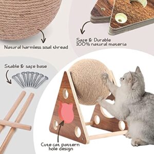 Cat Scratcher Toy,Natural Sisal Rope Cat Scratching Ball Scratcher Toy with Ball for Cats& Kittens&Dogs&Puppy, Interactive Solid Wood Scratcher Pet Toy (Medium)