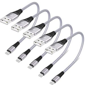 5 pack short lightning cable(8 inch), [apple mfi certified] iphone fast charging cable,usb to lightning high speed data sync nylon braided cord for iphone 14/13/12/11/xr/x/8/7/6/ipad/airpods/powerbank