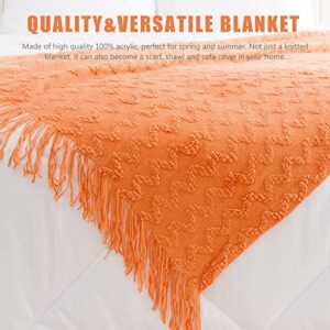 Quinnsus Knit Throw Blanket for Bed, Soft Lightweight Decorative Bed Throw Blankets, Jacquard Textured Boho Summer Throw Blanket with Tassels for Bed, Sofa and Living Room (Orange, 50 x 60 inches)