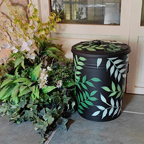 LANDCHY Black Forest Style Hand Painted Metal Trash Can Plant Patterned Storage Organization Container Canister Decorative Big Can Bin for Kitchen Living Room Home Patio Yard Home Decor