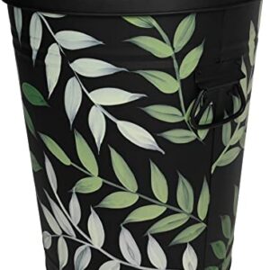 LANDCHY Black Forest Style Hand Painted Metal Trash Can Plant Patterned Storage Organization Container Canister Decorative Big Can Bin for Kitchen Living Room Home Patio Yard Home Decor