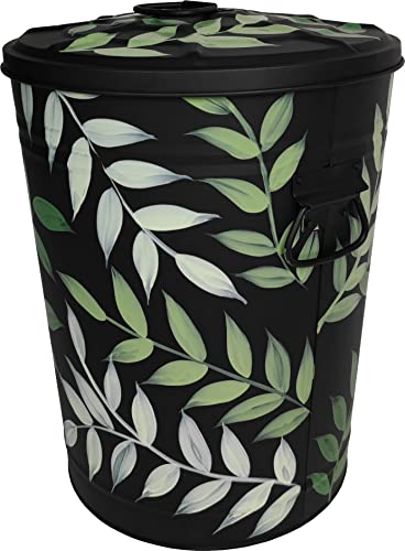 LANDCHY Black Forest Style Hand Painted Metal Trash Can Plant Patterned Storage Organization Container Canister Decorative Big Can Bin for Kitchen Living Room Home Patio Yard Home Decor