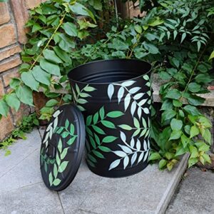 LANDCHY Black Forest Style Hand Painted Metal Trash Can Plant Patterned Storage Organization Container Canister Decorative Big Can Bin for Kitchen Living Room Home Patio Yard Home Decor