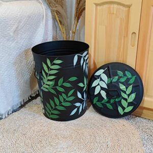 LANDCHY Black Forest Style Hand Painted Metal Trash Can Plant Patterned Storage Organization Container Canister Decorative Big Can Bin for Kitchen Living Room Home Patio Yard Home Decor