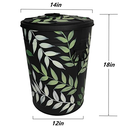 LANDCHY Black Forest Style Hand Painted Metal Trash Can Plant Patterned Storage Organization Container Canister Decorative Big Can Bin for Kitchen Living Room Home Patio Yard Home Decor