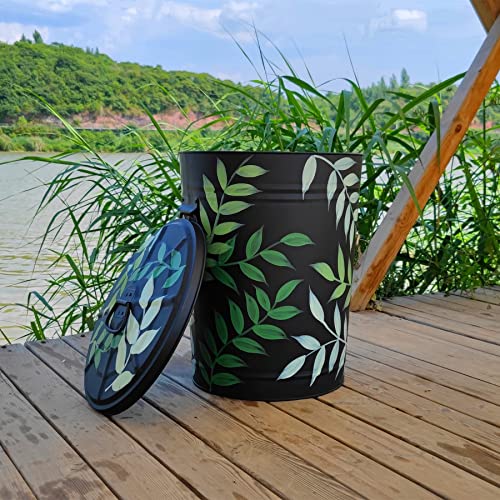 LANDCHY Black Forest Style Hand Painted Metal Trash Can Plant Patterned Storage Organization Container Canister Decorative Big Can Bin for Kitchen Living Room Home Patio Yard Home Decor