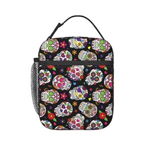 sugar skull portable lunch box cooler bags insulated thermal lunch tote bag for women men adults kids work travel picnic