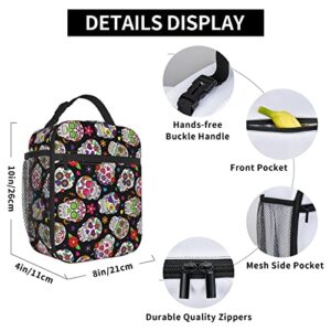 Sugar Skull Portable Lunch Box Cooler Bags Insulated Thermal Lunch Tote Bag For Women Men Adults Kids Work Travel Picnic