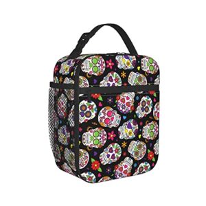 Sugar Skull Portable Lunch Box Cooler Bags Insulated Thermal Lunch Tote Bag For Women Men Adults Kids Work Travel Picnic