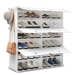 kousi portable shoe rack organizer 24 pairs tower shelf storage cabinet stand expandable for heels, boots, slippers, 6 tier white