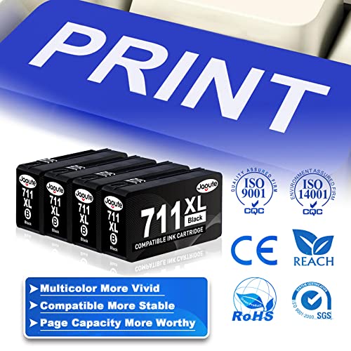 Jagute 711XL Black Ink Cartridge Replacement for HP 711 XL Work for HP DesignJet T120 24-in 610 mm T520 24-in 36-in 610 mm 914 mm T100 Large Format Printer (4 Black, 80-ml)