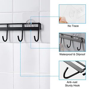 2 Pack Kitchen Adhesive Wall Hooks Rack Rail,Spoon Hanger for Kitchen Hanging Spatulas Measuring Spoons Space Saving No Drilling Hanger with 6 Hooks for Bathroom Bedroom Closet(Black）