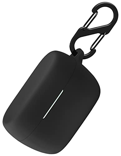 Geiomoo Silicone Carrying Case Compatible with Jabra Elite 4 Active, Portable Scratch Shock Resistant Cover with Carabiner (Black-1)