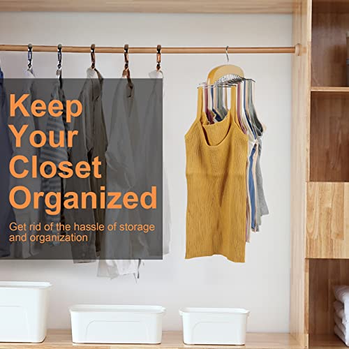 2 Pack Tank Top Hanger Natural Wood Cami Hanger, 360° Rotating 24 Foldable Hooks Space Saving Closet Organizer for Tank Tops, Bras, Camisoles