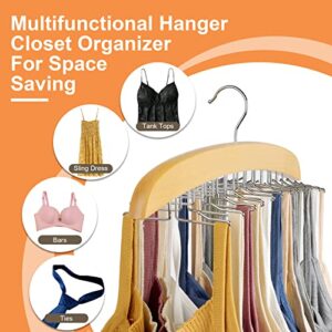 2 Pack Tank Top Hanger Natural Wood Cami Hanger, 360° Rotating 24 Foldable Hooks Space Saving Closet Organizer for Tank Tops, Bras, Camisoles