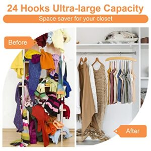 2 Pack Tank Top Hanger Natural Wood Cami Hanger, 360° Rotating 24 Foldable Hooks Space Saving Closet Organizer for Tank Tops, Bras, Camisoles