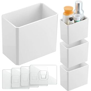 floating shelves wall bin organizer adhesive wall mounted plastic storage organizer no drilling white hanging storage containers makeup organizer shelf for office bedroom kitchen home room (2 pcs)
