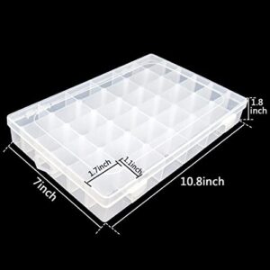 4pack 36 Grids Plastic Clear Organizer Box Bead Storage Containers with Adjustable Dividers for Craft Jewelry Fishing Tackles Parts Storage with 4 Sheets Label Stickers