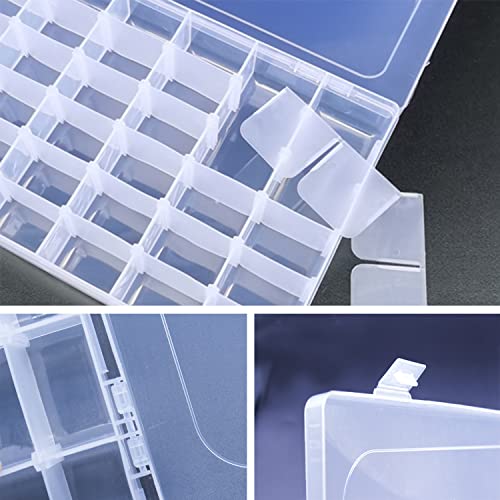 4pack 36 Grids Plastic Clear Organizer Box Bead Storage Containers with Adjustable Dividers for Craft Jewelry Fishing Tackles Parts Storage with 4 Sheets Label Stickers