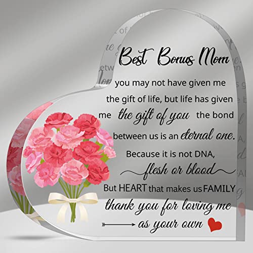 Bonus Mom Gifts Mom Son Stepdaughter Stepmom Stepson Gifts Crystal Glass Mom in Law Gift for Women Funny Clear Keepsake for Mother's Day Birthday Wedding (Thoughtful)