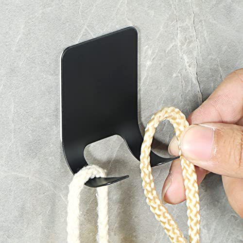 Alise 10 Pcs Self-Adhesive Utility Hooks Coat Hook Double Towel Clothes Hooks for Bathroom Kitchen Wardrobe Window Glass Door Garage,Free-Drilling Stainless Steel Black Finish