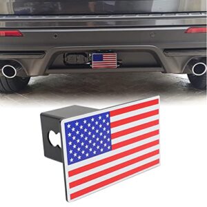 winunite trailer hitch cover for 2" inch towing rear receiver plug cover with classic usa american flag blue and red metal guard for cars suv pickup trucks