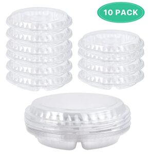 10 Pack Round Appetizer Serving Trays with Lids, 10 Inch Clear Plastic Veggie Fruit Snack Vegetable Food Serving Platters, Disposable Compartments 6 Sectional Catering Trays for Party and Buffet