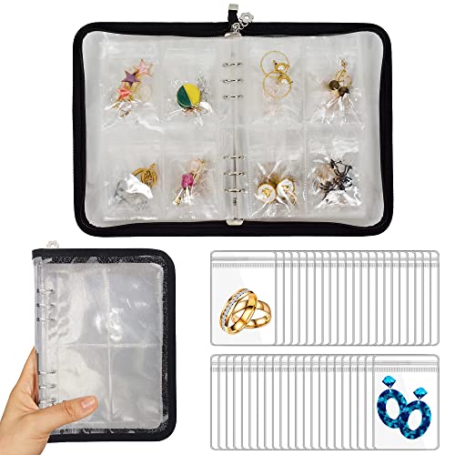 LingLingo Earring Organizer Case Travel Jewelry Organizer Transparent Jewelry Storage Book for Necklace Bracelet Ring Holder with Small Clear Zippered Pouch