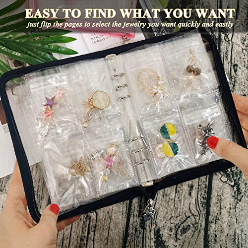 LingLingo Earring Organizer Case Travel Jewelry Organizer Transparent Jewelry Storage Book for Necklace Bracelet Ring Holder with Small Clear Zippered Pouch