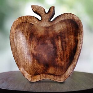 EARTHLY HOME Wooden Apple Shape Serving Tray, Wooden Tray with Handles Natural Finish, Great for Dinner Trays, Tea Tray, Bar Tray, Breakfast Tray - Hand Carving Unique Furnishing,8"