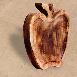 EARTHLY HOME Wooden Apple Shape Serving Tray, Wooden Tray with Handles Natural Finish, Great for Dinner Trays, Tea Tray, Bar Tray, Breakfast Tray - Hand Carving Unique Furnishing,8"