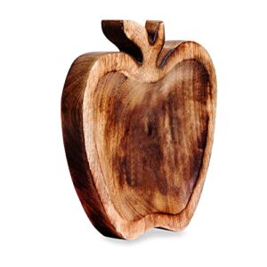 EARTHLY HOME Wooden Apple Shape Serving Tray, Wooden Tray with Handles Natural Finish, Great for Dinner Trays, Tea Tray, Bar Tray, Breakfast Tray - Hand Carving Unique Furnishing,8"