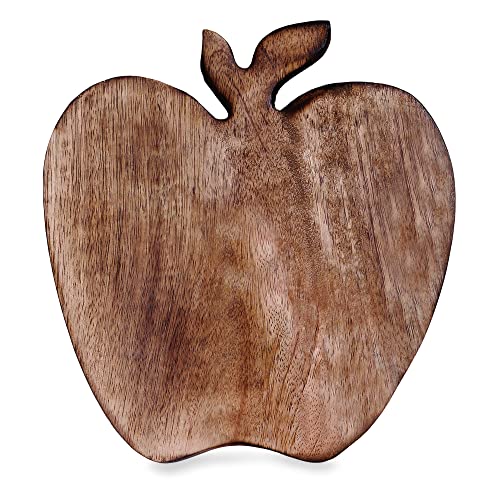 EARTHLY HOME Wooden Apple Shape Serving Tray, Wooden Tray with Handles Natural Finish, Great for Dinner Trays, Tea Tray, Bar Tray, Breakfast Tray - Hand Carving Unique Furnishing,8"