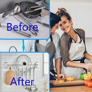 Multifunction Utility Hooks,BAIEUEJO Wall-Mounted Kitchen Hooks for Utensils,Nail Free Adhesive ​Stainless Steel Kitchen Utensil Hanging Rack with 7 Sliding Hooks,for Kitchen/Bathroom(White)