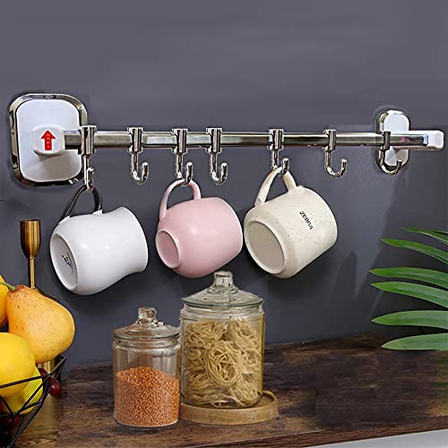 Multifunction Utility Hooks,BAIEUEJO Wall-Mounted Kitchen Hooks for Utensils,Nail Free Adhesive ​Stainless Steel Kitchen Utensil Hanging Rack with 7 Sliding Hooks,for Kitchen/Bathroom(White)