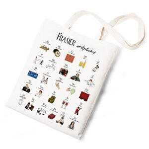 frasier alphabet canvas tote bag funny frasier abc cotton reusable tote shoulder bag present for friends fans women men