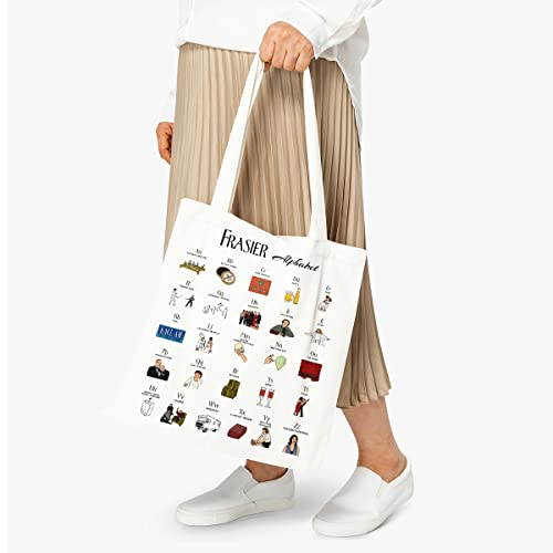 Frasier Alphabet Canvas Tote Bag Funny Frasier ABC Cotton Reusable Tote Shoulder Bag Present for Friends Fans Women Men