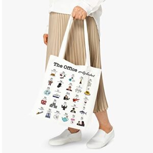 the Office Theme Alphabet Canvas Tote Bag Funny Cotton Reusable Tote Shoulder Bag Present for Friends Fans Women Men