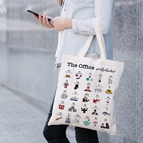 the Office Theme Alphabet Canvas Tote Bag Funny Cotton Reusable Tote Shoulder Bag Present for Friends Fans Women Men