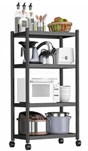 jepreco 4-tier stainless steel utility shelving unit with wheels 23.6" l x 13.8" w x 43.5" h, kitchen baker's rack microwave stand cart for kitchen office home, multi-purpose organizer rack (black)