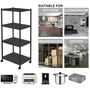 JEPRECO 4-Tier Stainless Steel Utility Shelving Unit with Wheels 23.6" L x 13.8" W x 43.5" H, Kitchen Baker's Rack Microwave Stand Cart for Kitchen Office Home, Multi-Purpose Organizer Rack (Black)